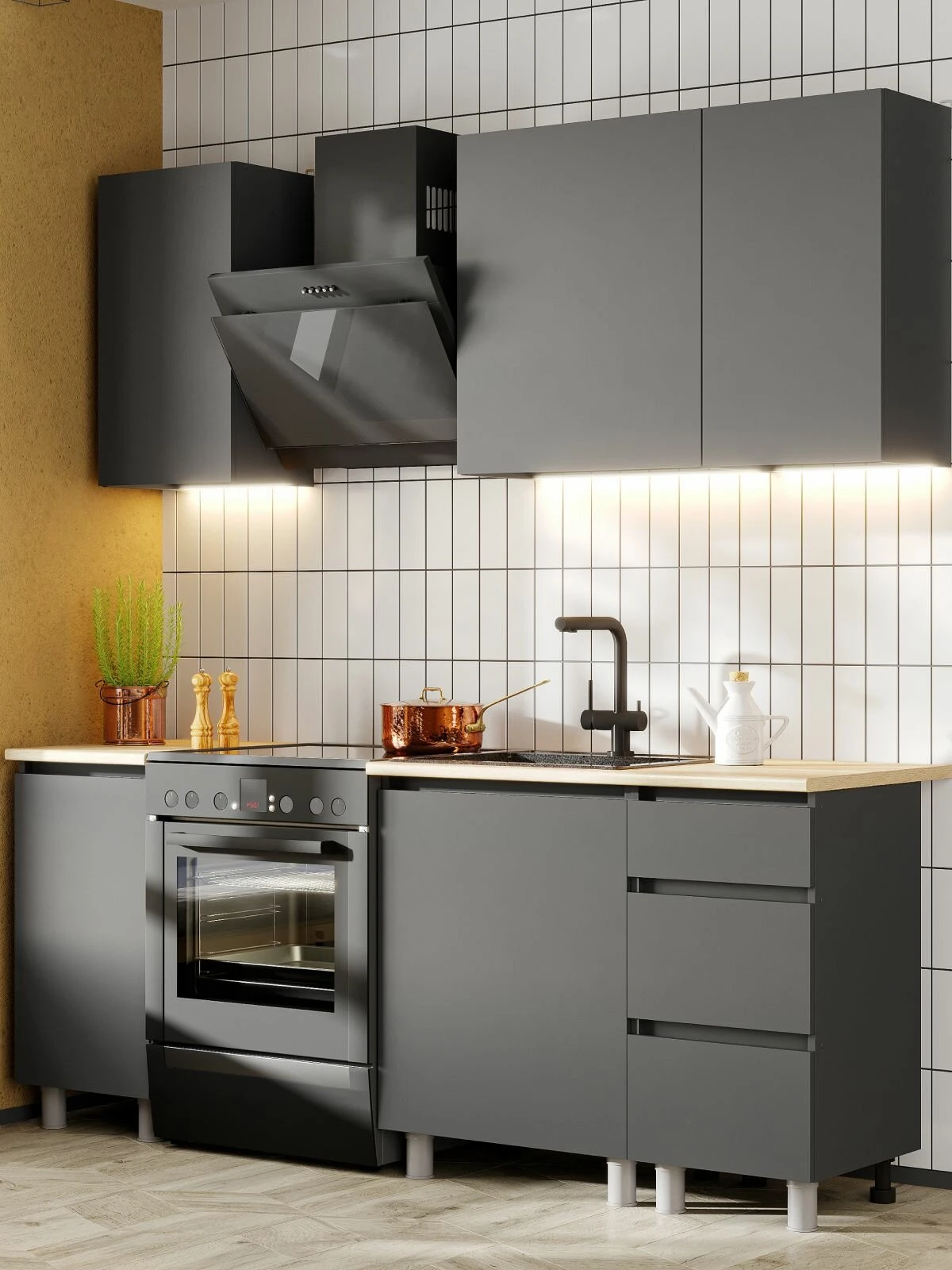 ARNIKA Кухонный гарнитур со столешницей, граффит 60х140х84,6 см